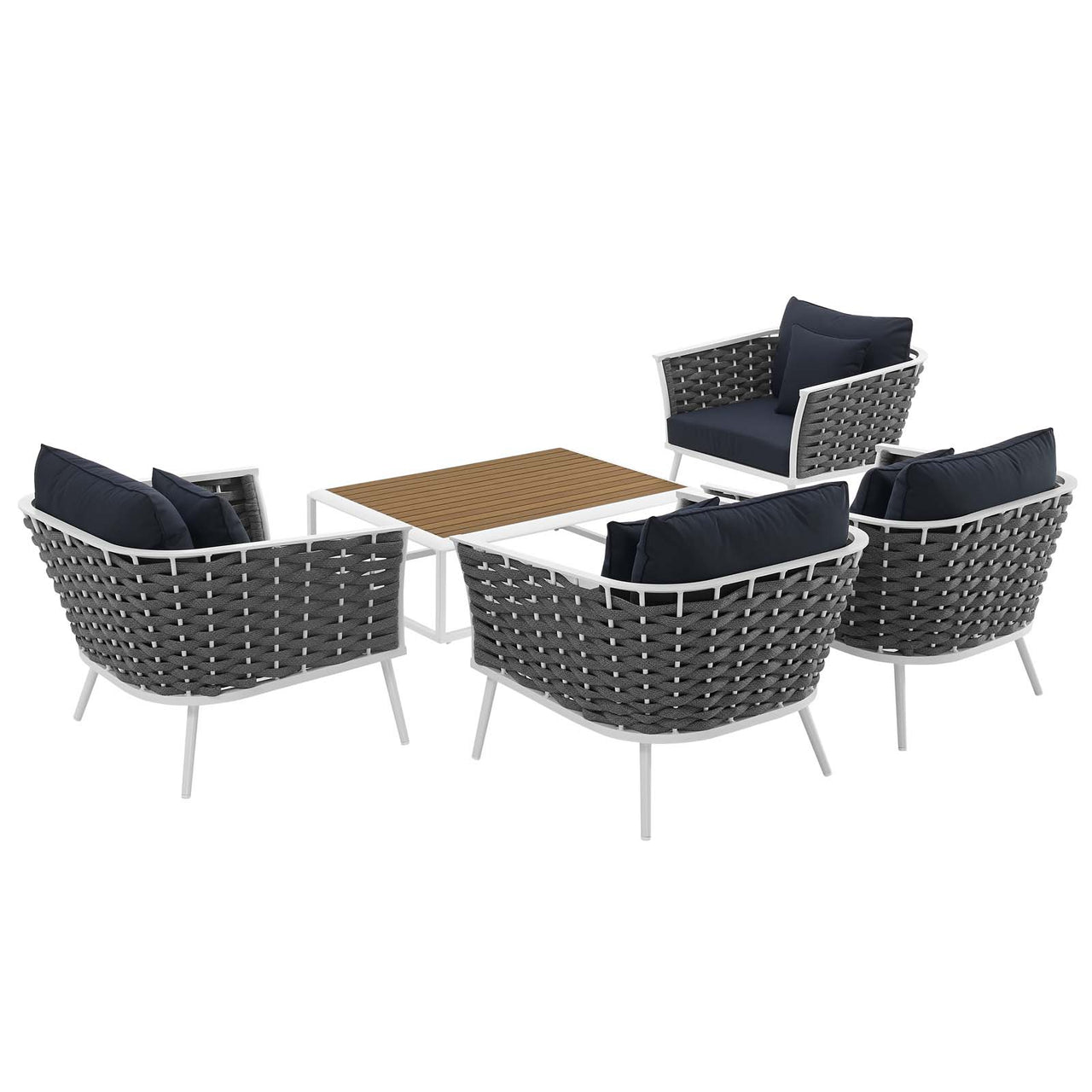 Stellan 5-Piece Alfresco Conversation Set, White & Navy