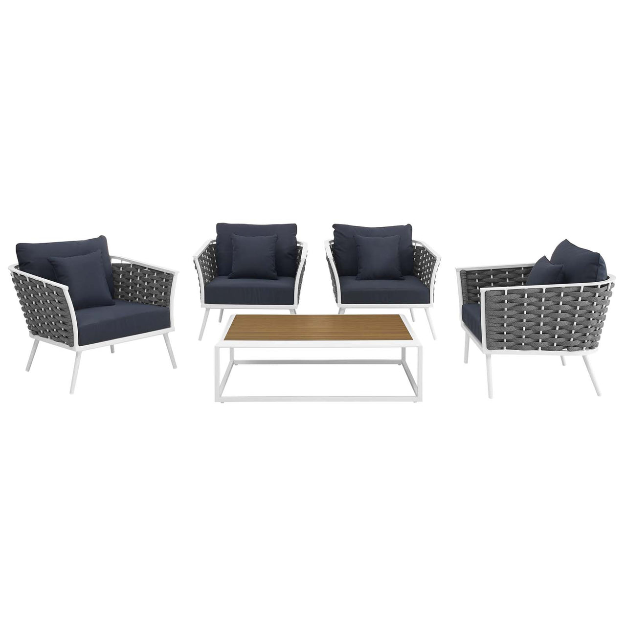 Stellan 5-Piece Alfresco Conversation Set, White & Navy