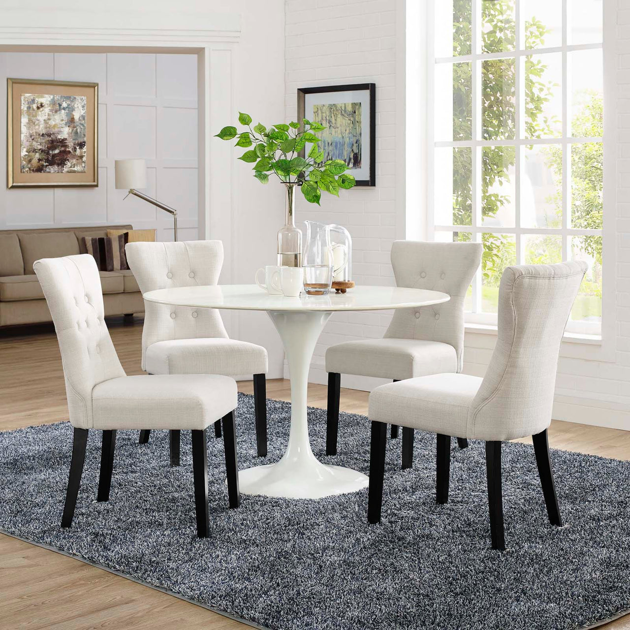 Hourglass Fabric Dining Chair Set of 4, Beige