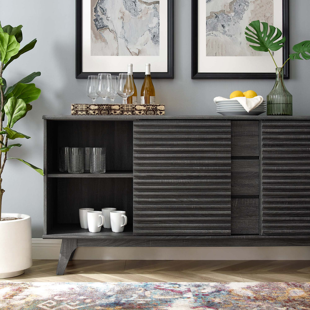 Ventra Sideboard Buffet Table | TV Stand, Medium, Charcoal