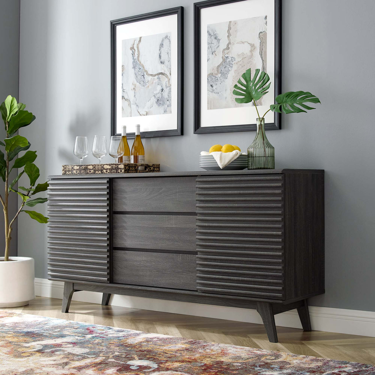 Ventra Sideboard Buffet Table | TV Stand, Medium, Charcoal