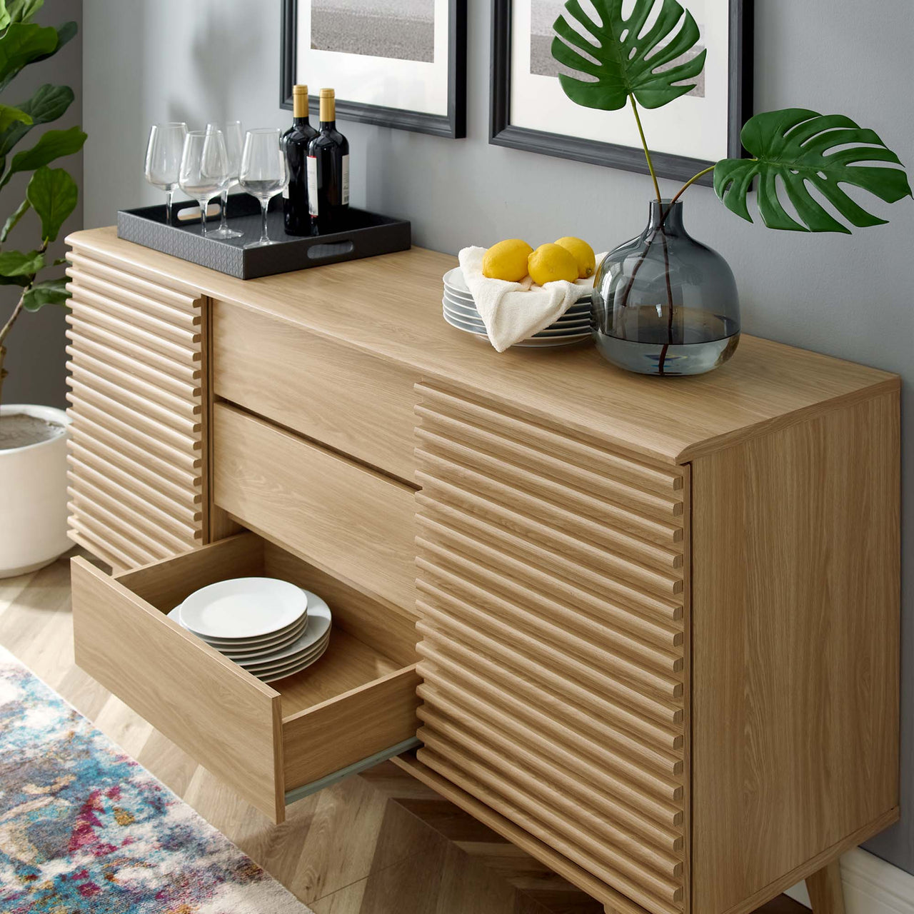 Ventra Sideboard Buffet Table | TV Stand, Medium, Oak