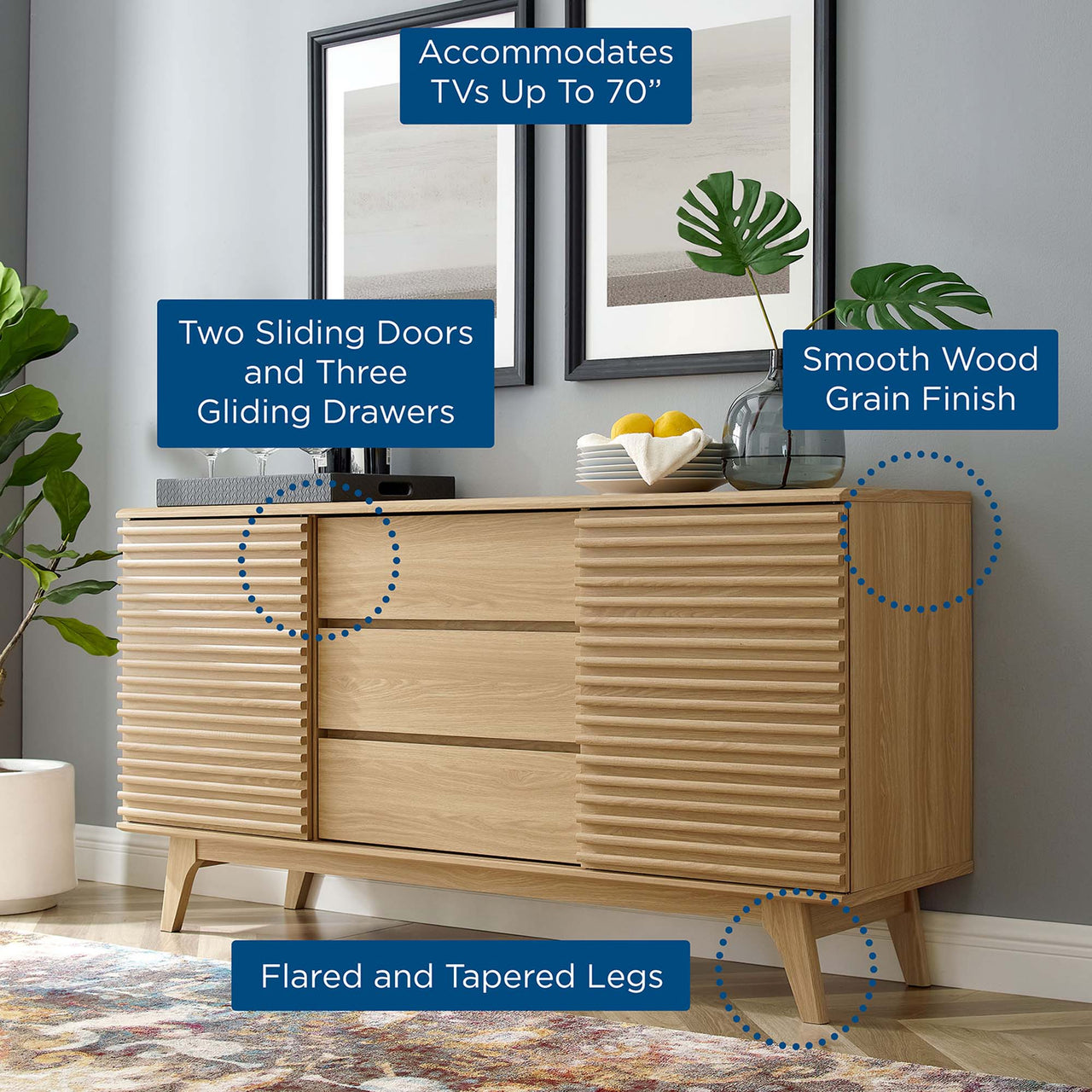 Ventra Sideboard Buffet Table | TV Stand, Medium, Oak