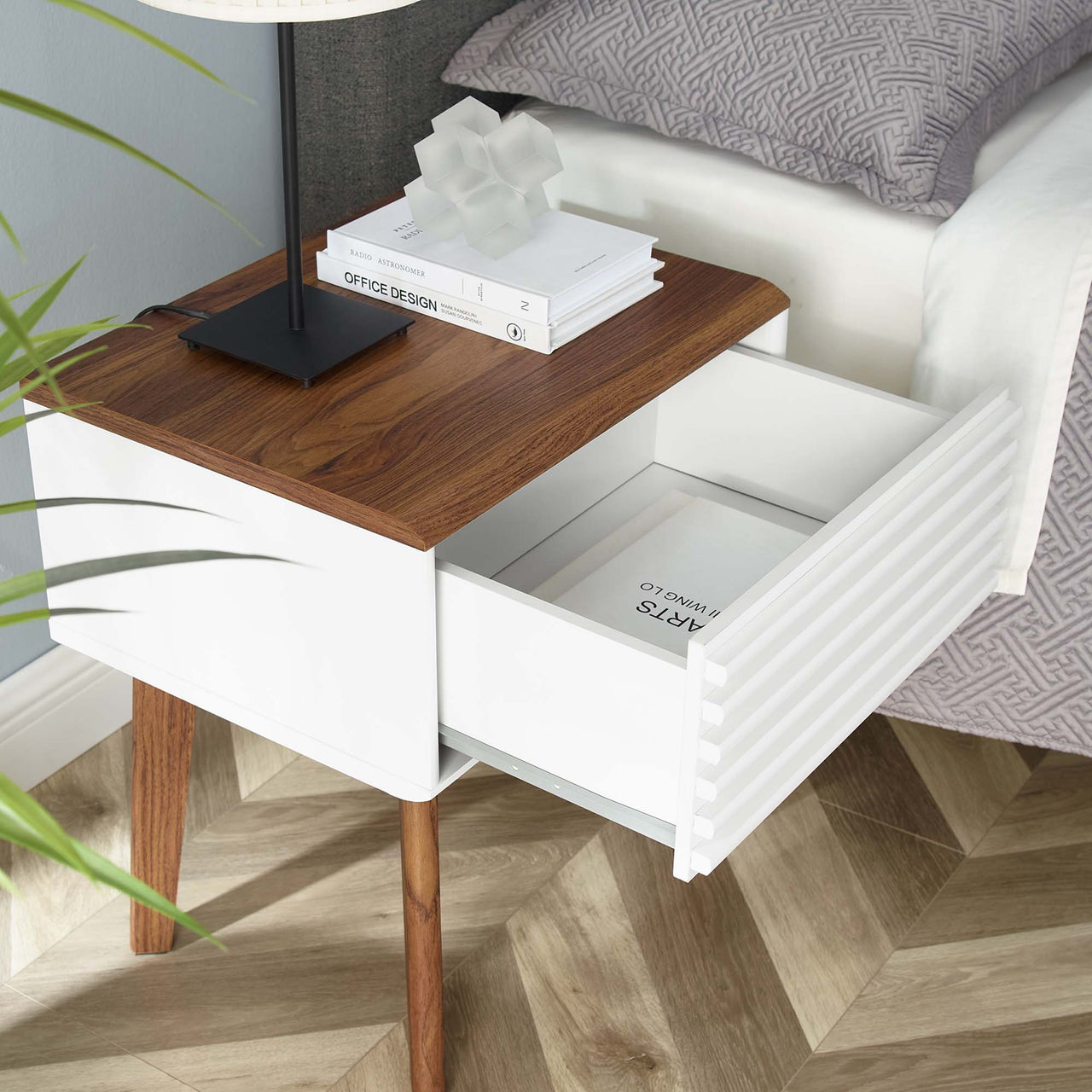 Ventra End Table, Walnut & White
