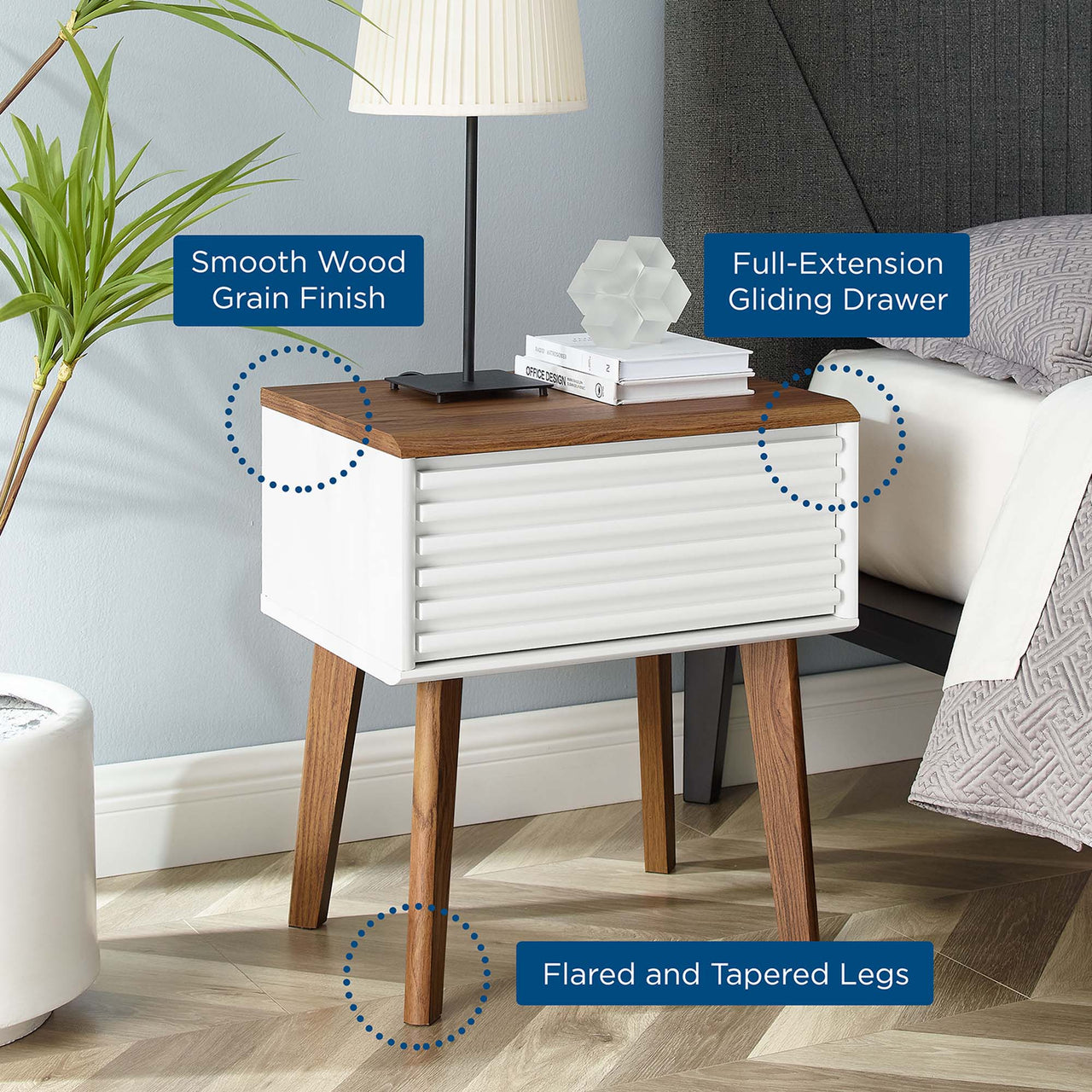 Ventra End Table, Walnut & White