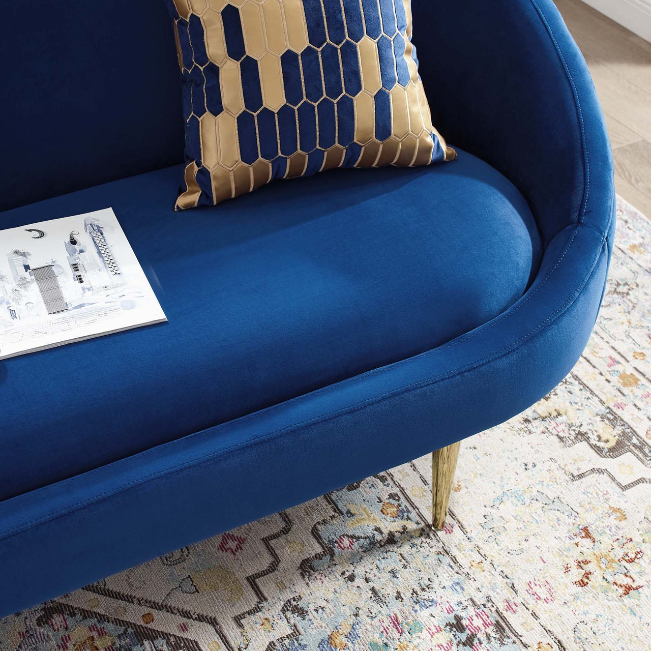 Graviton Upholstered Velvet Sofa, Navy