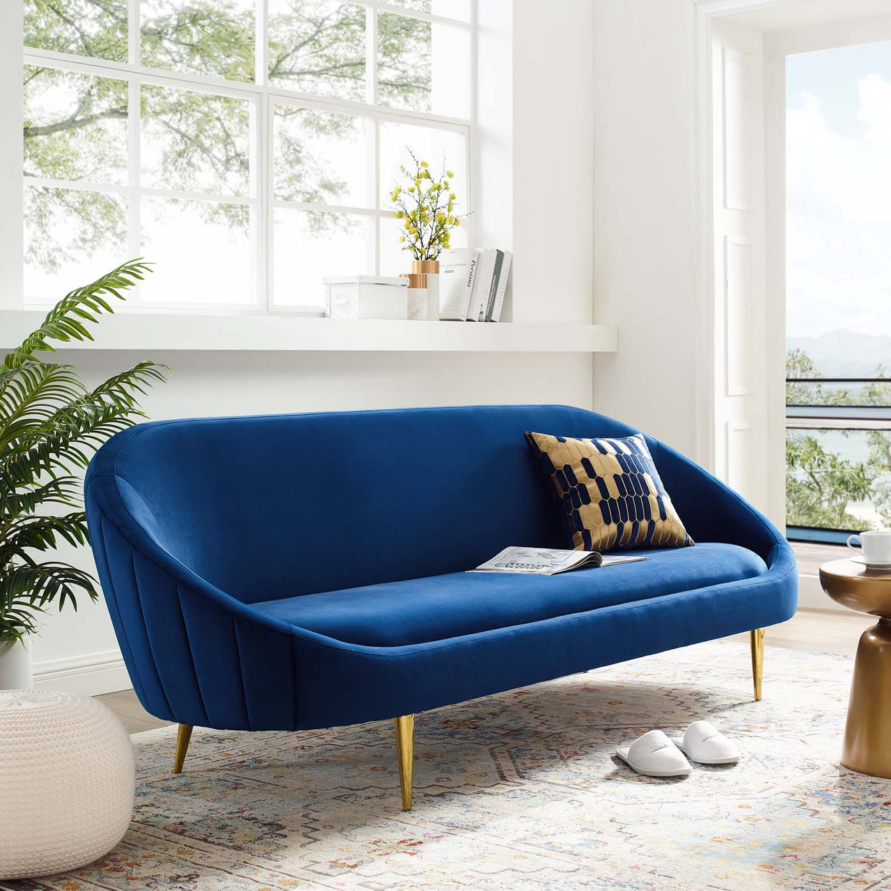 Graviton Upholstered Velvet Sofa, Navy