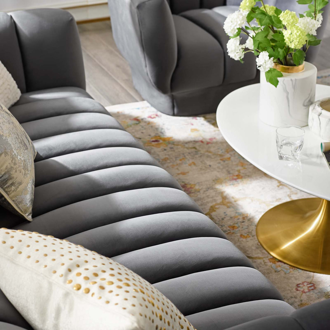 Imprint Velvet Sofa, Gray