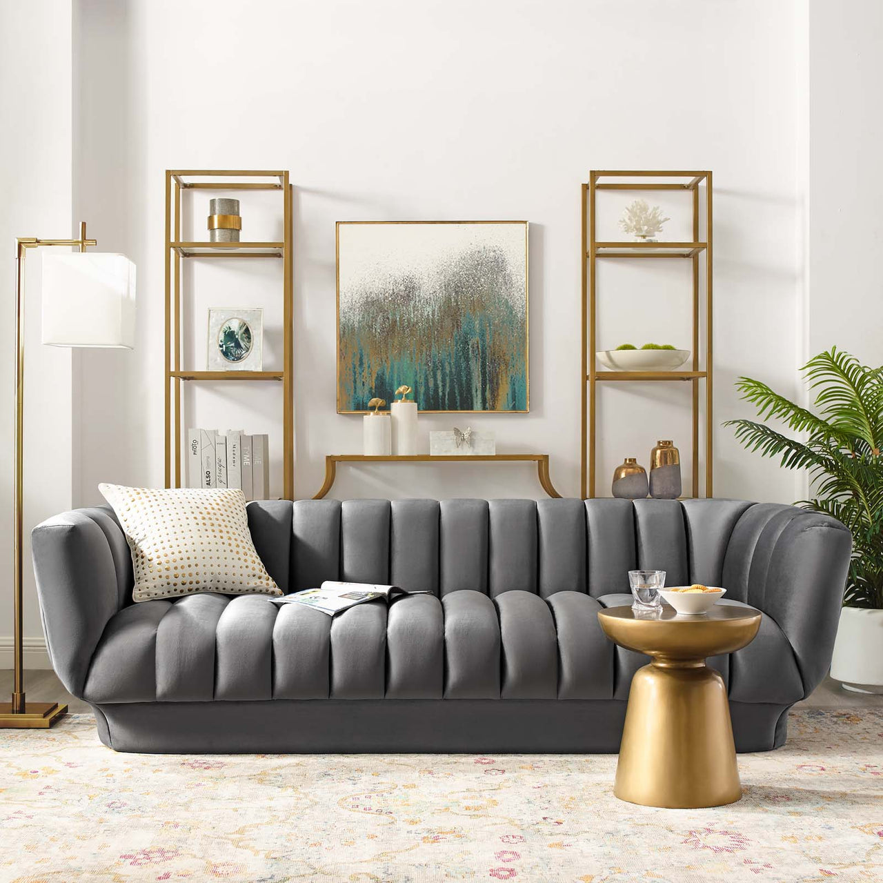 Imprint Velvet Sofa, Gray