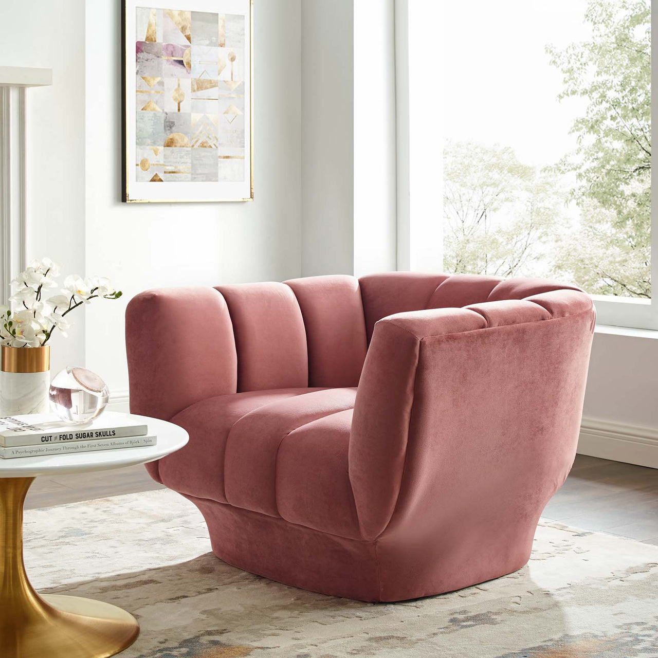 Imprint Velvet Armchair, Dusty Rose