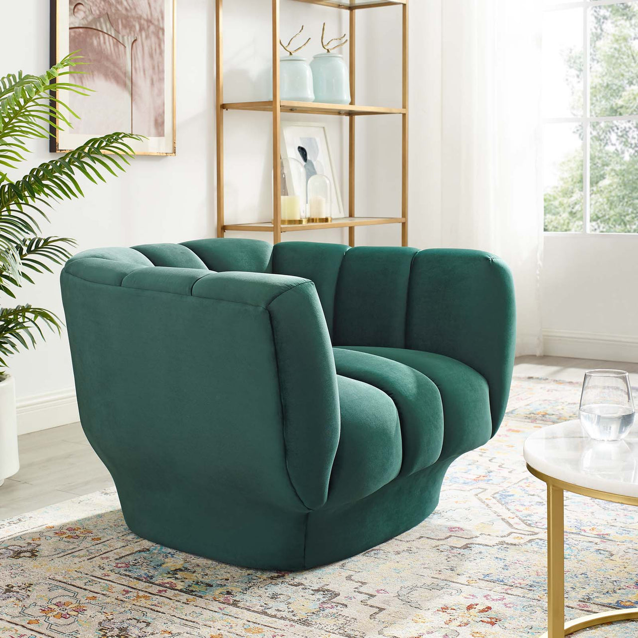 Imprint Velvet Armchair, Green