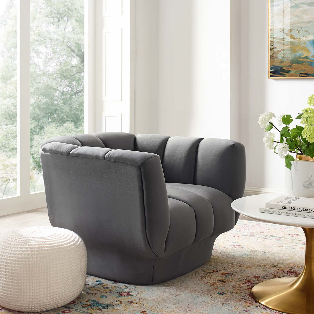 Imprint Velvet Armchair, Gray