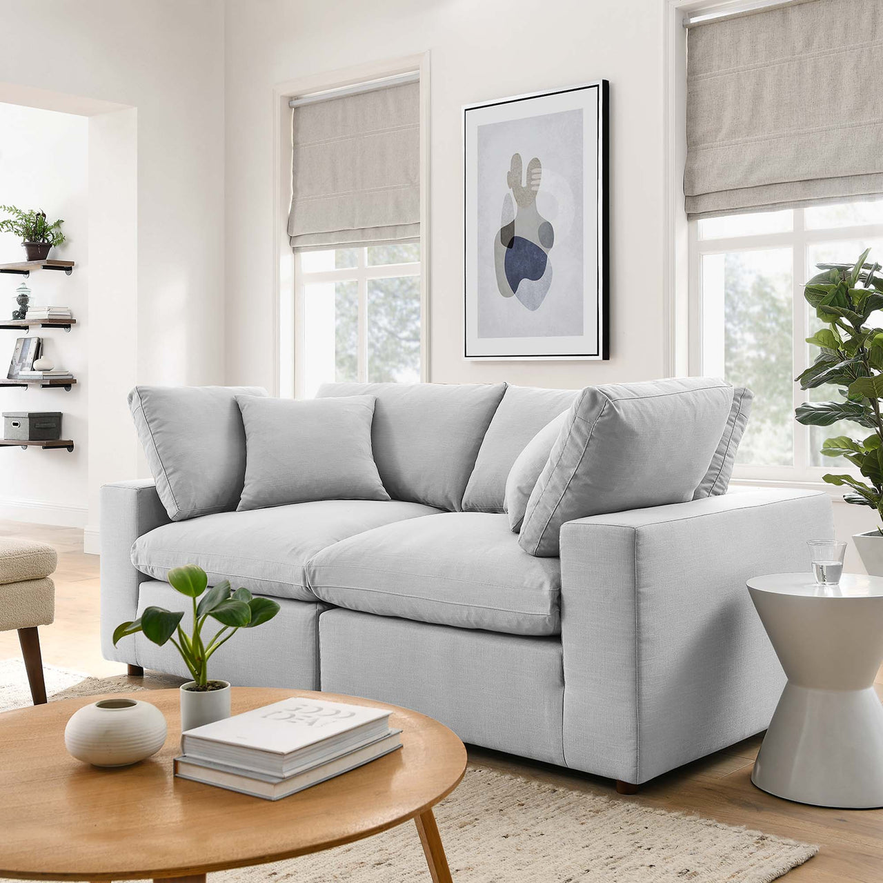 Angelic 2-Piece Cloudblend Loveseat Sectional, Light Gray