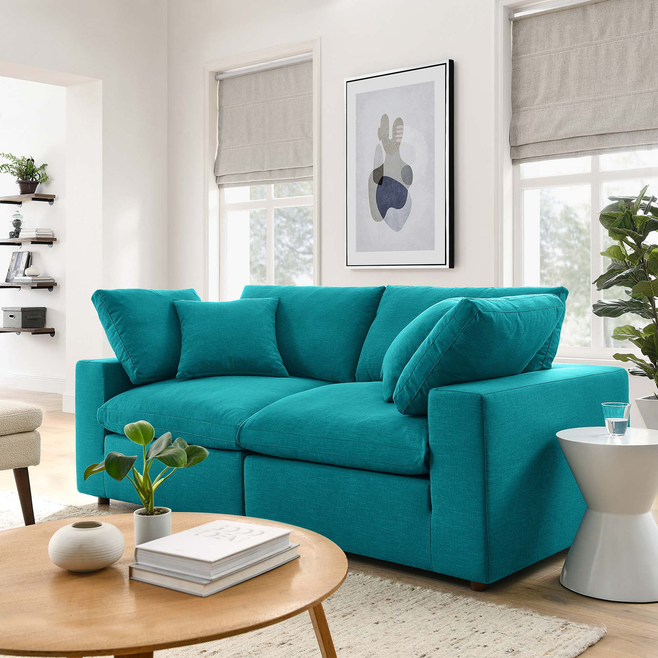 Angelic 2-Piece Cloudblend Loveseat Sectional, Teal