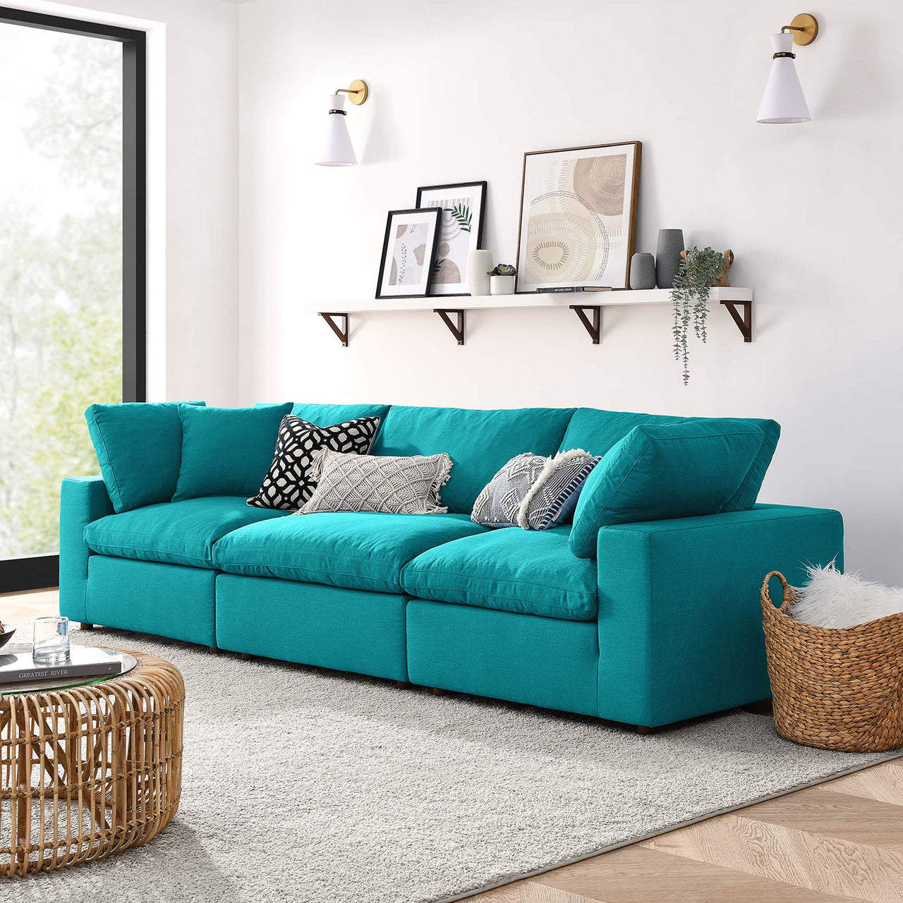 Angelic 3-Piece Cloudblend Sofa Sectional, Teal