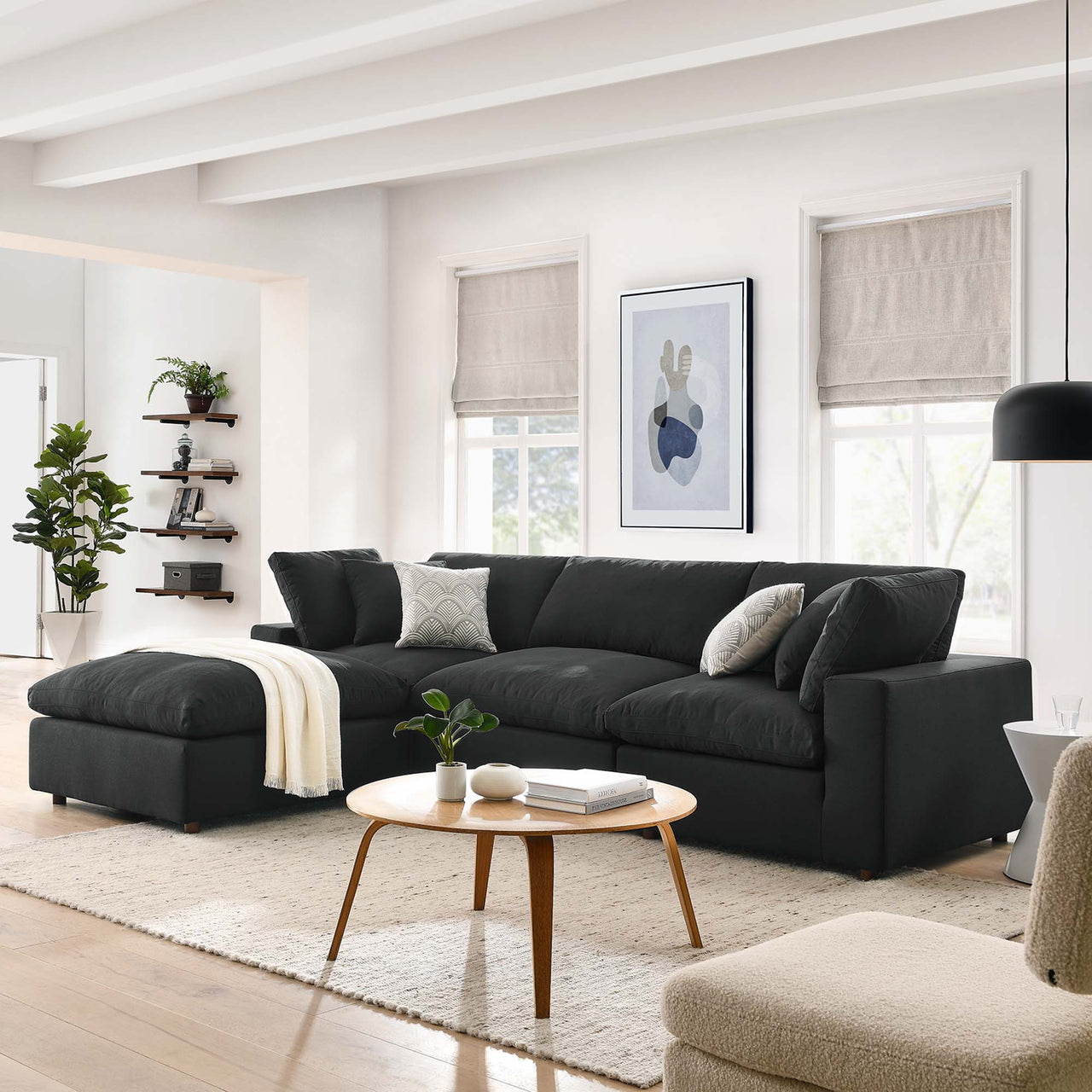 Angelic 4-Piece Cloudblend L-Shaped Sectional, Black