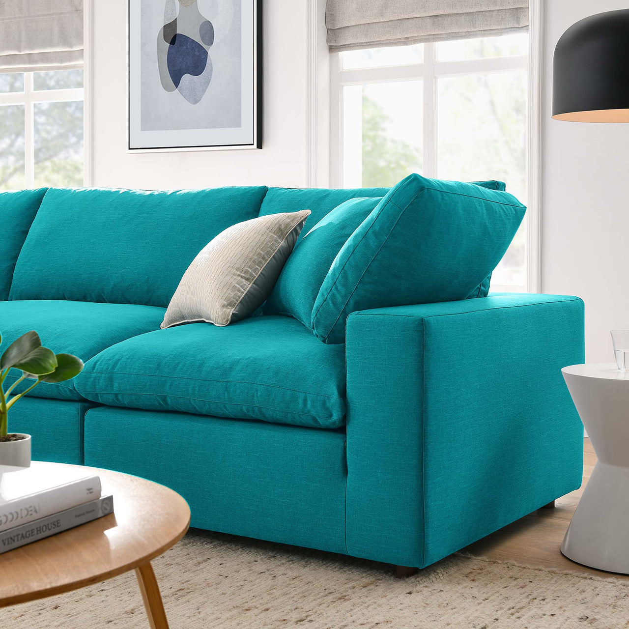 Angelic 4-Piece Cloudblend L-Shaped Sectional, Teal
