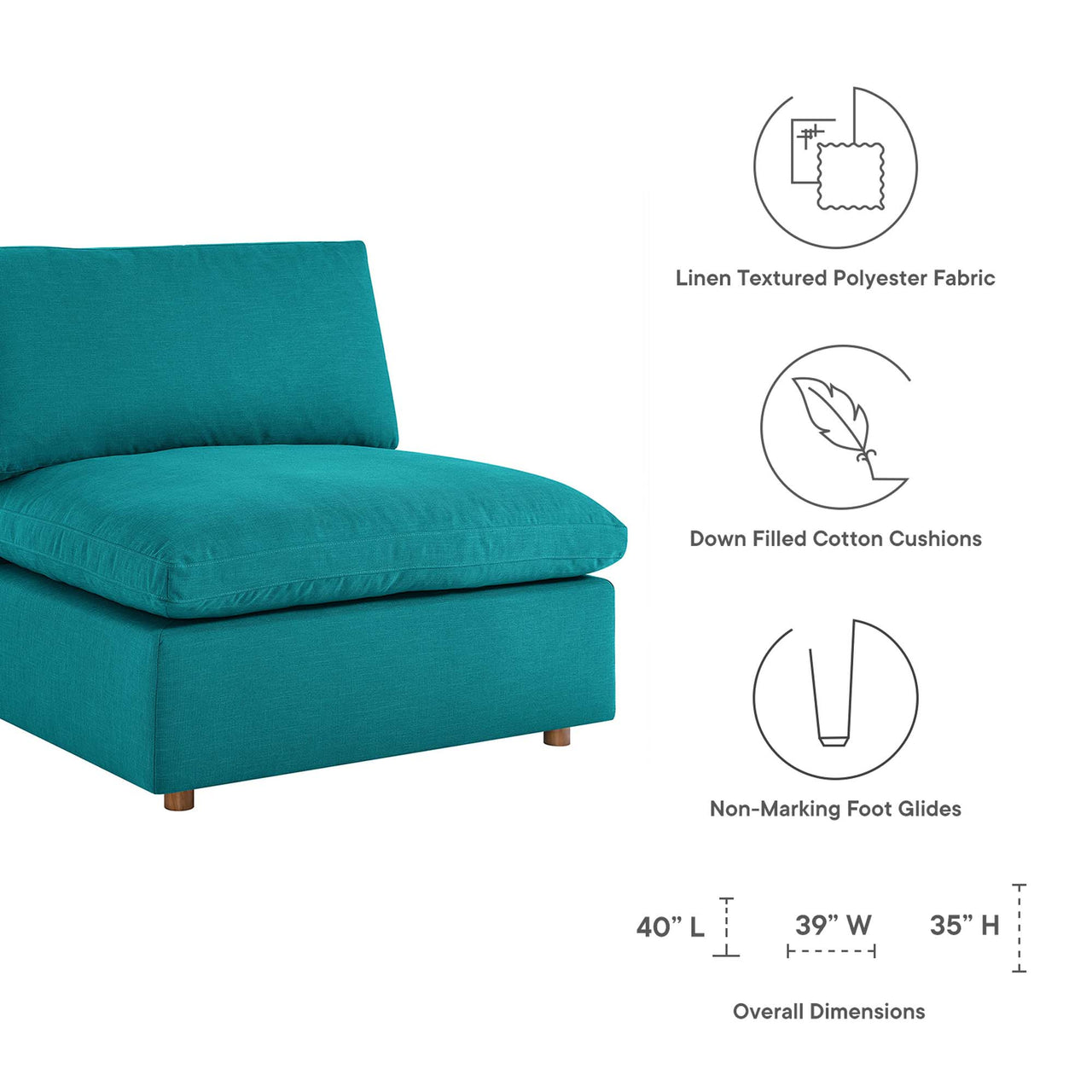 Angelic 4-Piece Cloudblend L-Shaped Sectional, Teal