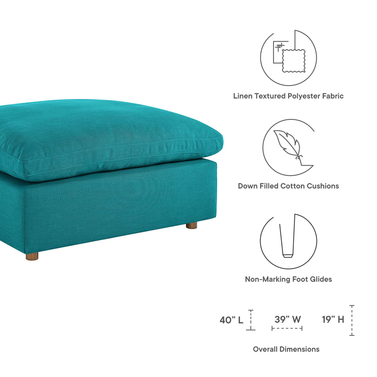 Angelic 4-Piece Cloudblend L-Shaped Sectional, Teal