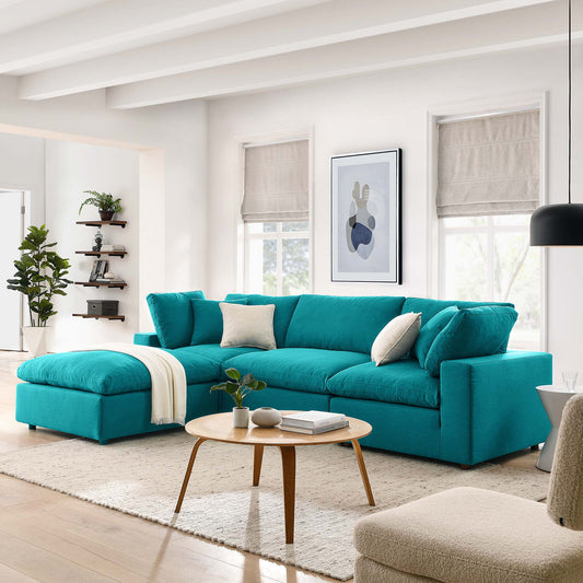 Angelic 4-Piece Cloudblend L-Shaped Sectional, Teal