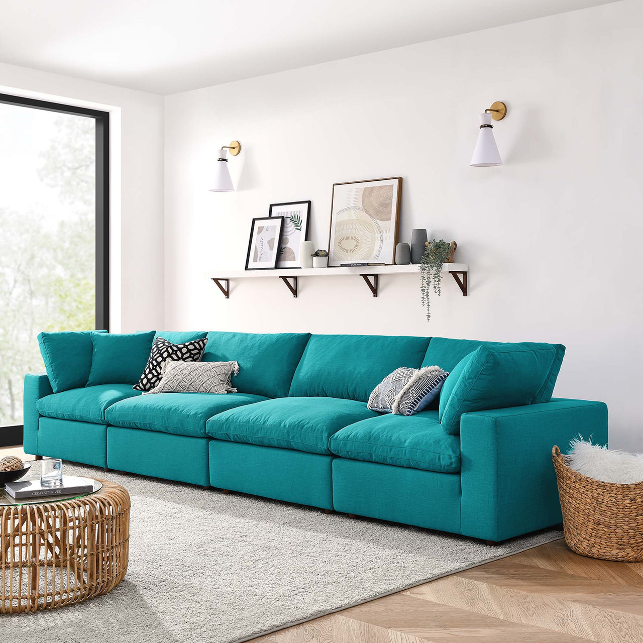 Angelic 4-Piece Cloudblend Sofa Sectional, Teal