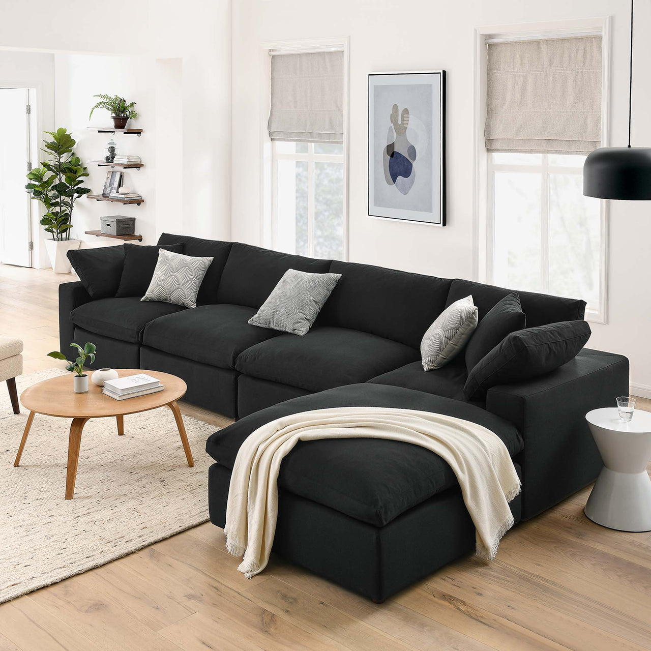 Angelic 5-Piece Cloudblend L-Shaped Sectional, Black