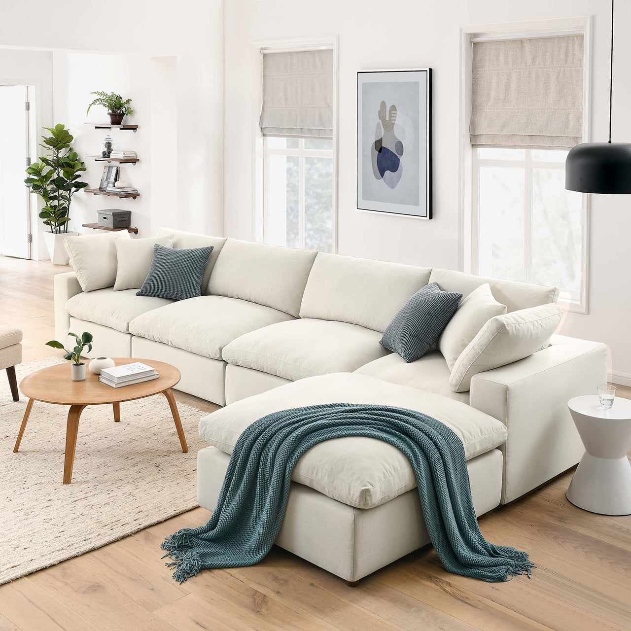 Angelic 5-Piece Cloudblend L-Shaped Sectional, Light Beige