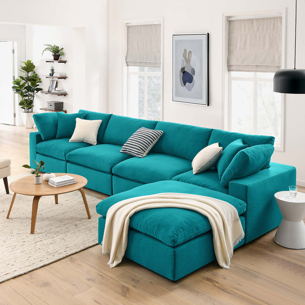 Angelic 5-Piece Cloudblend L-Shaped Sectional, Teal