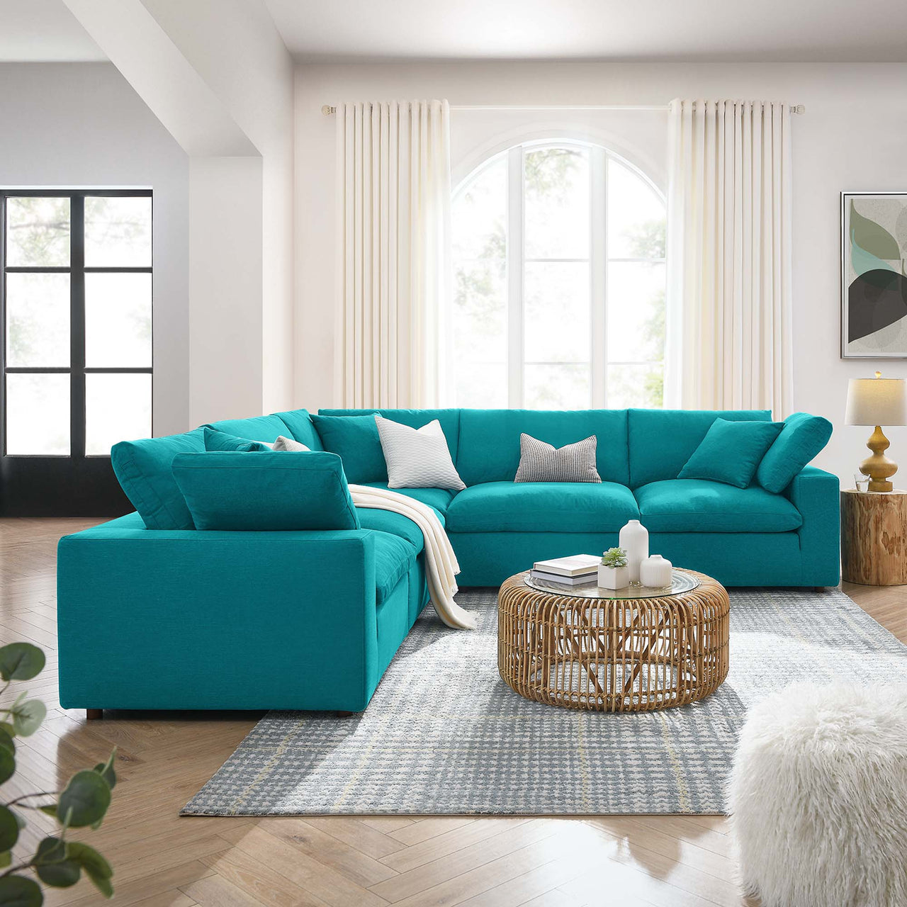 Angelic 5-Piece Cloudblend L-Shaped Corner Sectional, Teal