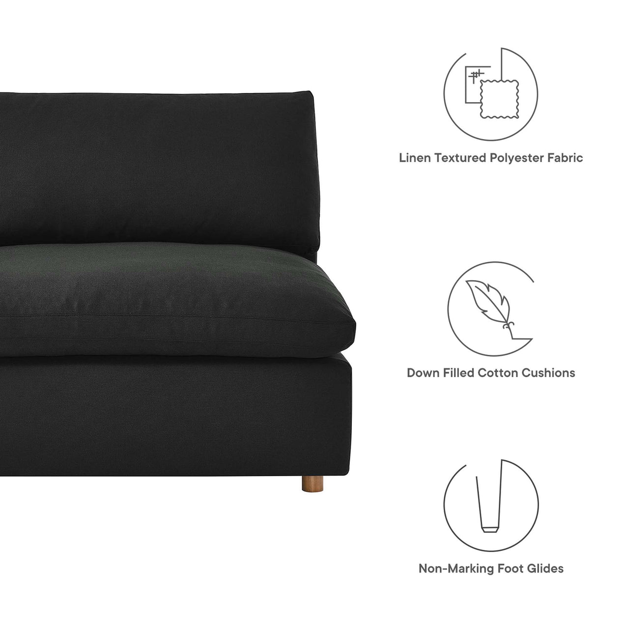 Angelic 5-Piece Cloudblend Armless L-Shaped Corner Sectional, Black