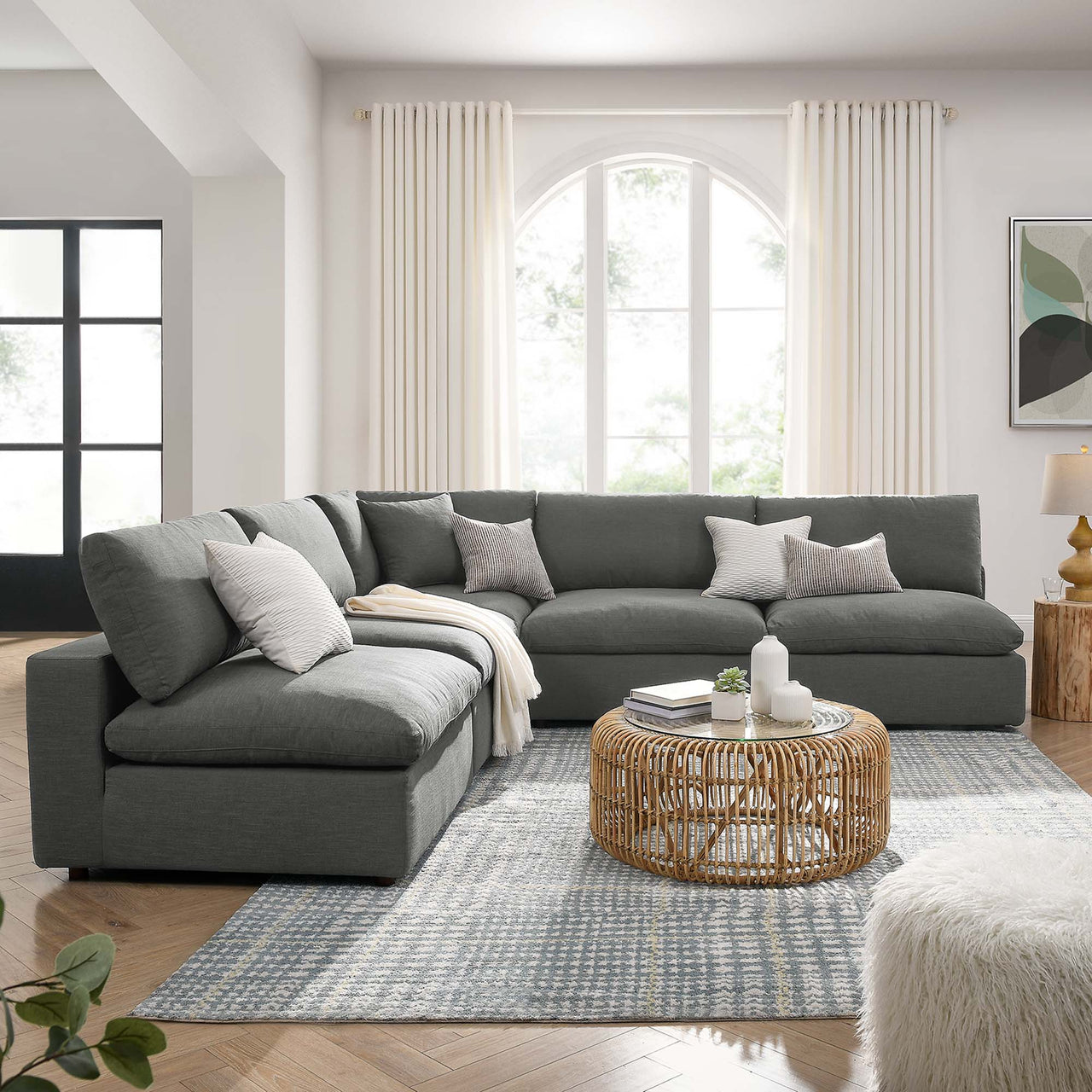 Angelic 5-Piece Cloudblend Armless L-Shaped Corner Sectional, Gray