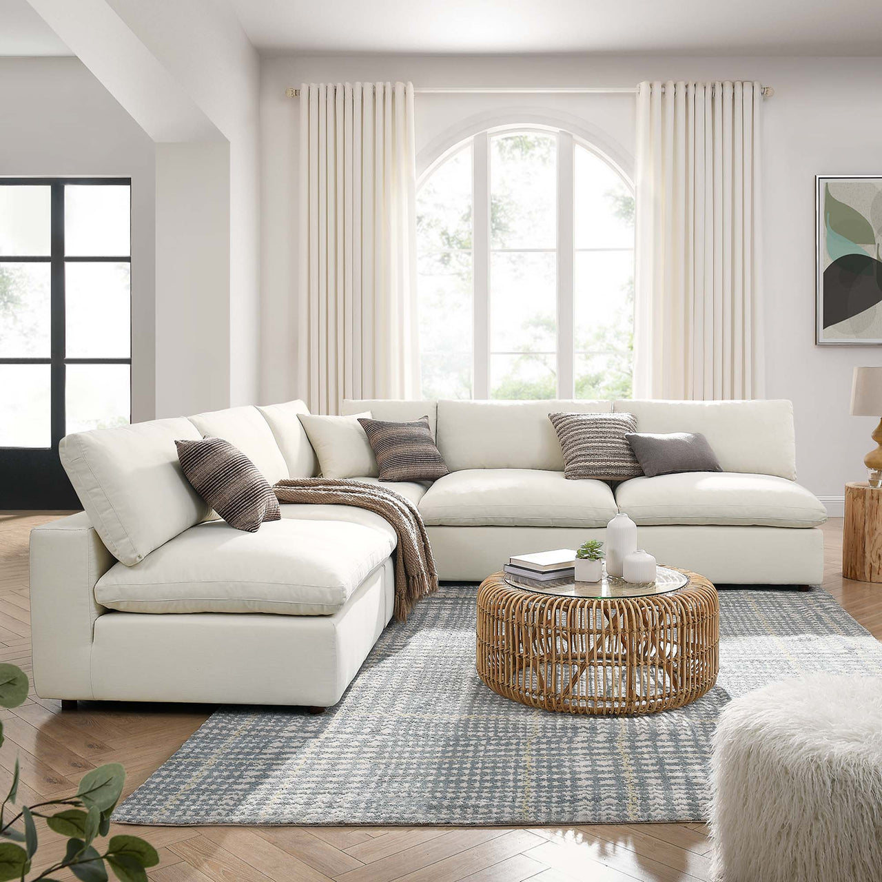 Angelic 5-Piece Cloudblend Armless L-Shaped Corner Sectional, Light Beige