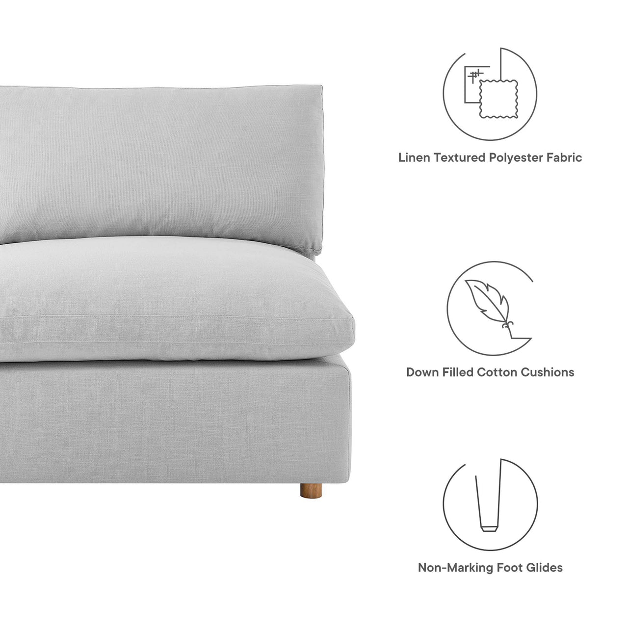 Angelic 5-Piece Cloudblend Armless L-Shaped Corner Sectional, Light Gray