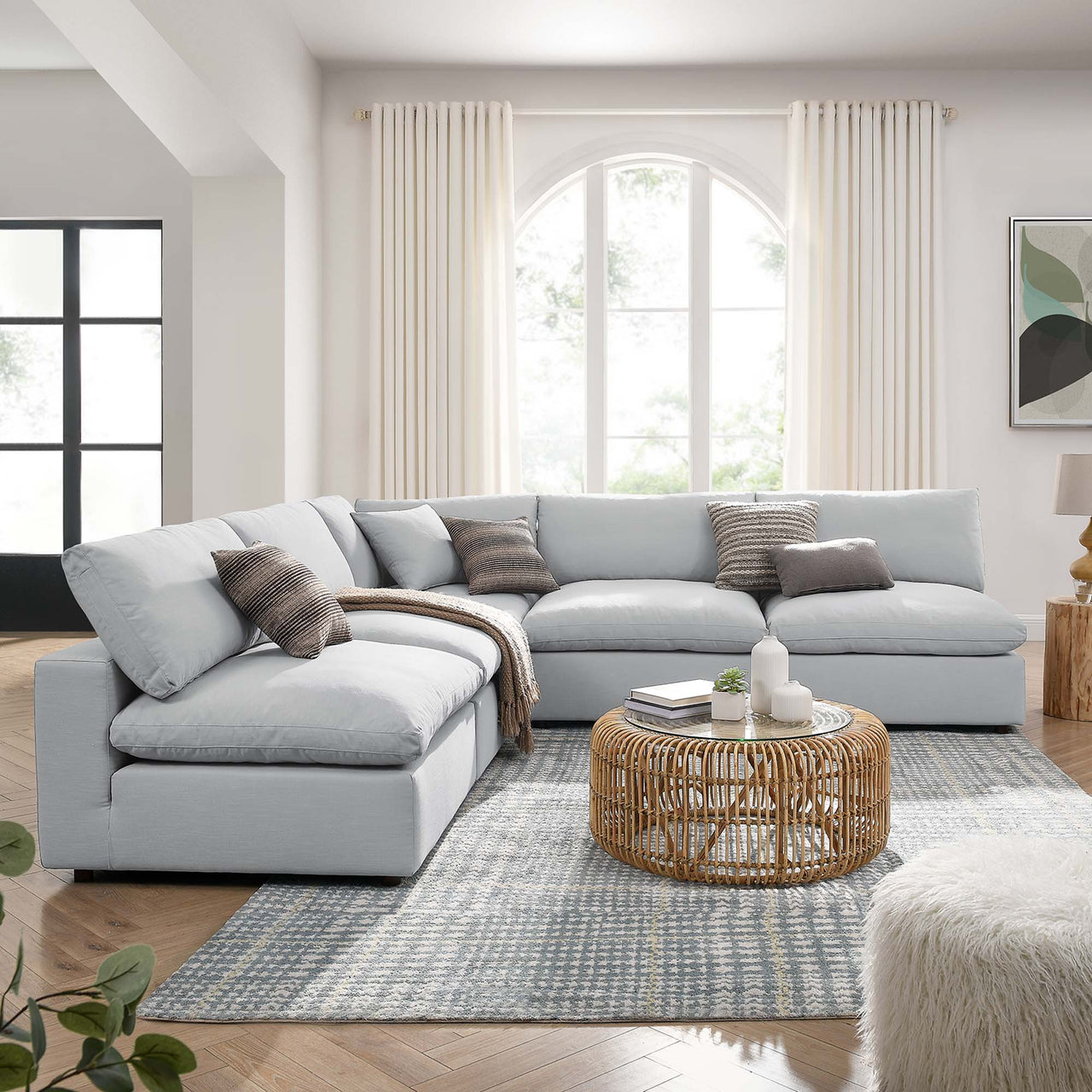 Angelic 5-Piece Cloudblend Armless L-Shaped Corner Sectional, Light Gray