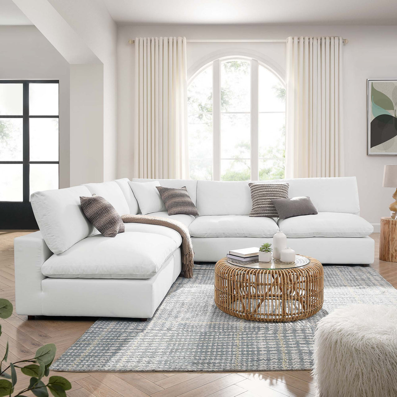 Angelic 5-Piece Cloudblend Armless L-Shaped Corner Sectional, Pure White