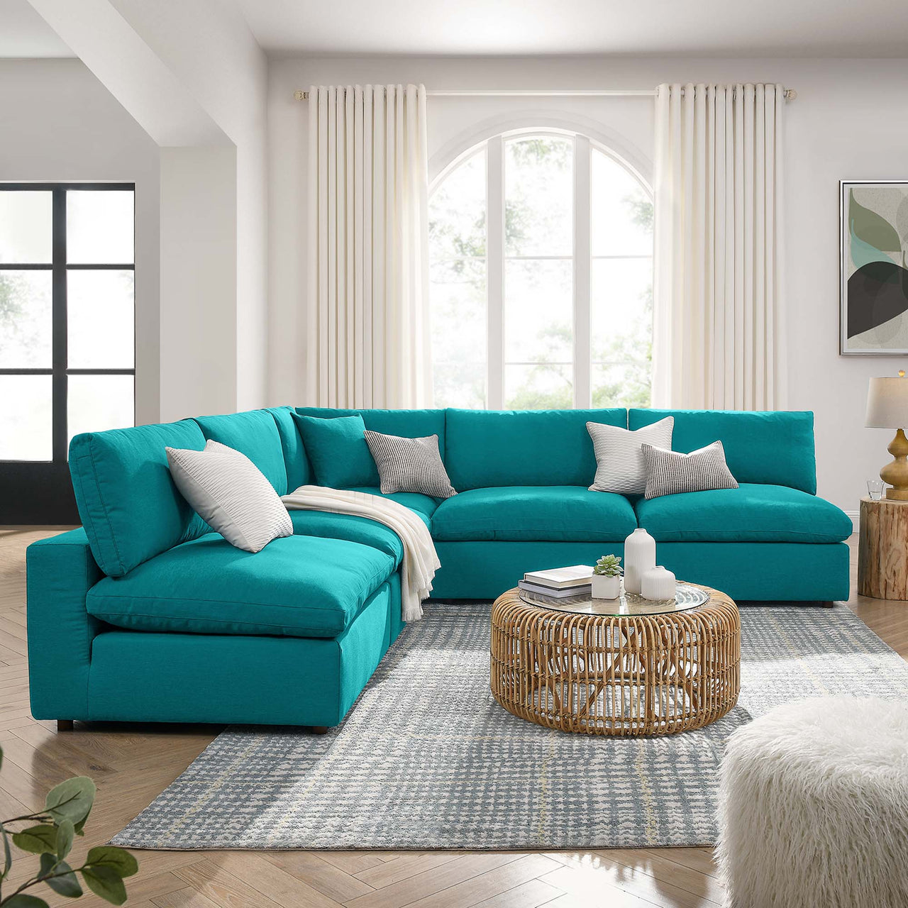 Angelic 5-Piece Cloudblend Armless L-Shaped Corner Sectional, Teal
