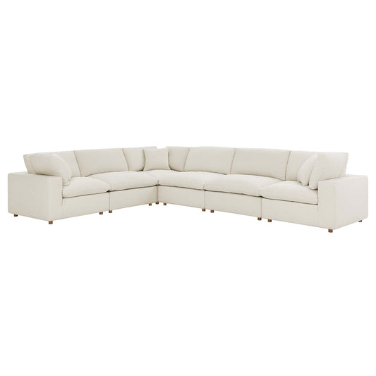 Commix 6 Piece Down Filled Overstuffed Sectional Sofa Set, Light Beige