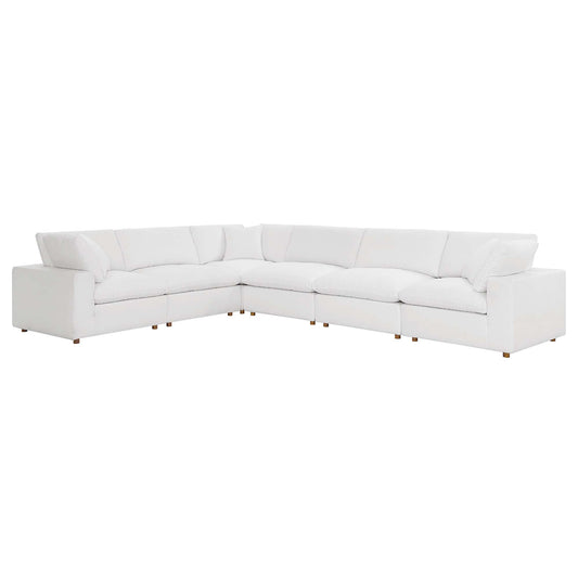 Commix 6 Piece Down Filled Overstuffed Sectional Sofa Set, Pure White