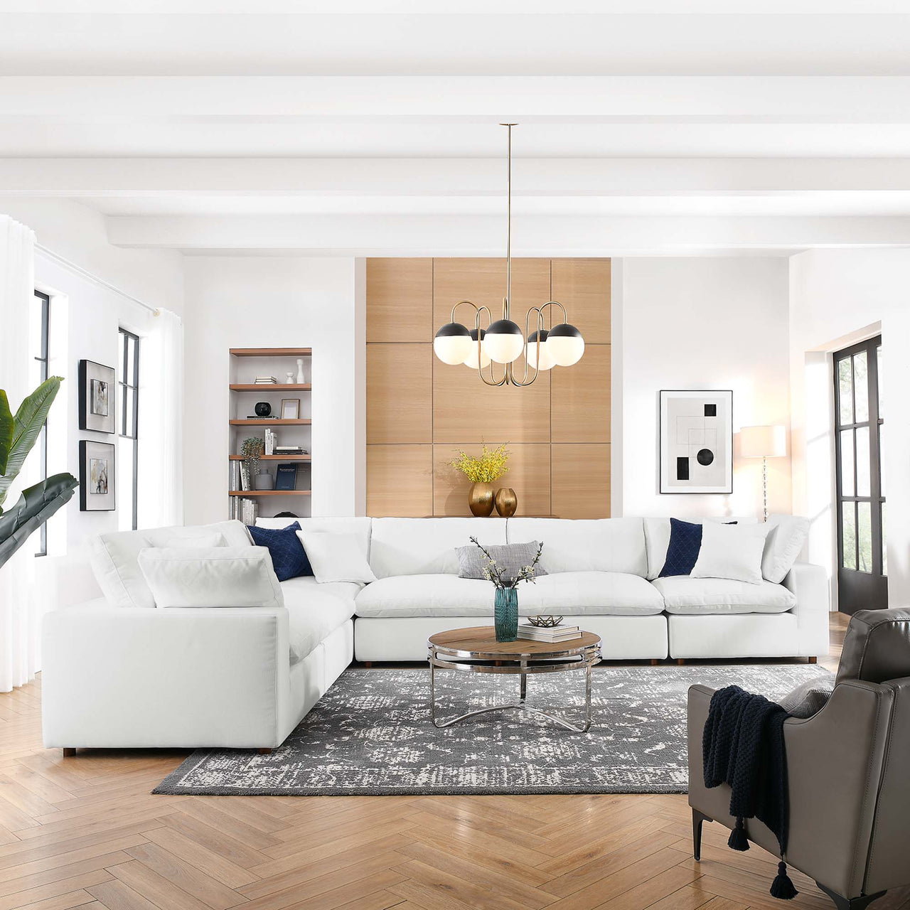 Commix 6 Piece Down Filled Overstuffed Sectional Sofa Set, Pure White