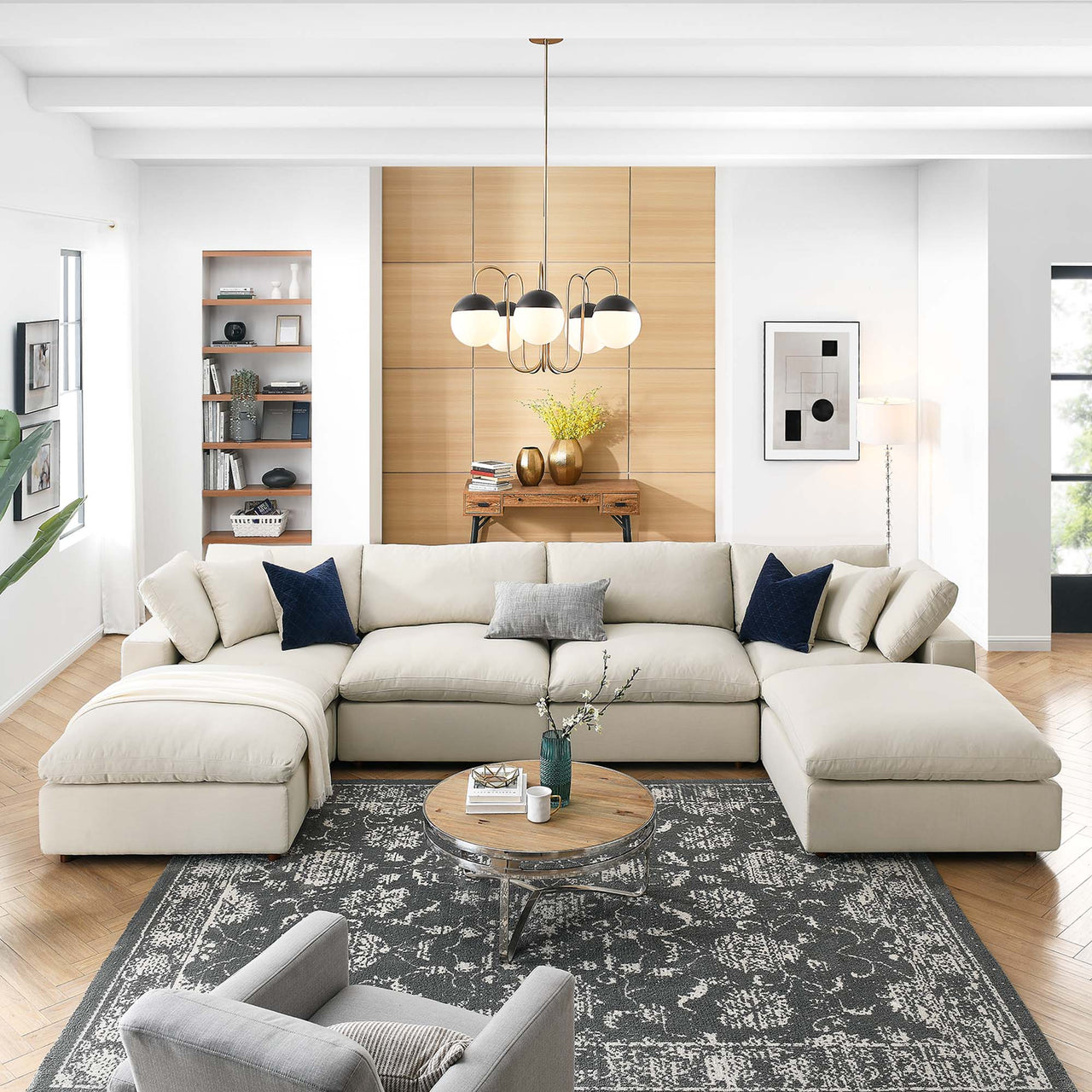 Angelic 6-Piece Cloudblend U-Shaped Sectional, Light Beige