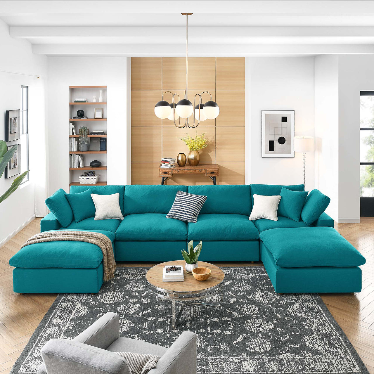 Angelic 6-Piece Cloudblend U-Shaped Sectional, Teal