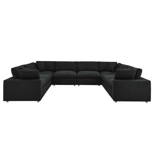Commix 8-Piece Down Filled Overstuffed Sectional Sofa Set, Black