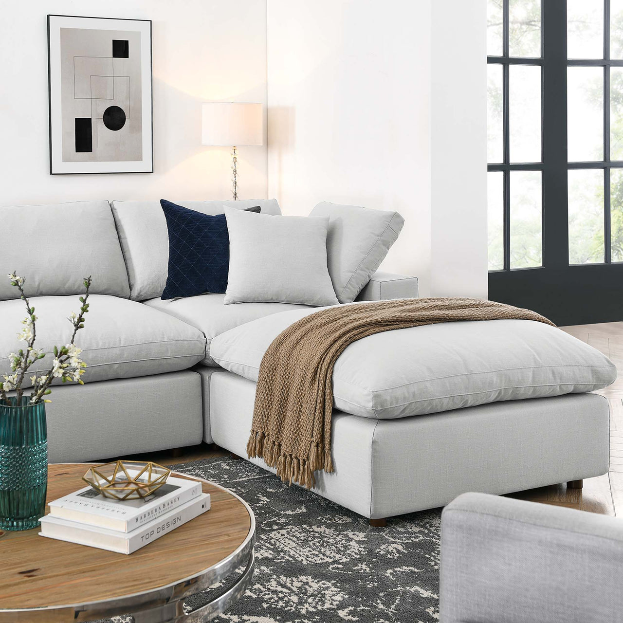 Angelic 7-Piece Cloudblend Corner Sectional w/ Ottoman, Light Gray