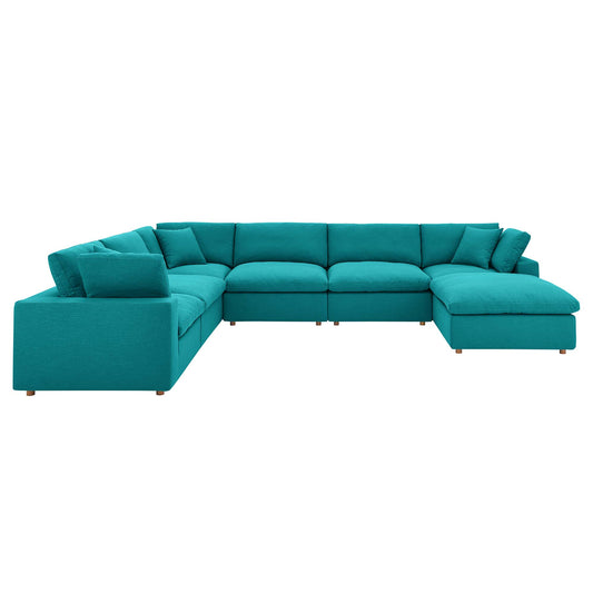 Commix 7-Piece Down Filled Overstuffed Sectional Sofa Set, Teal