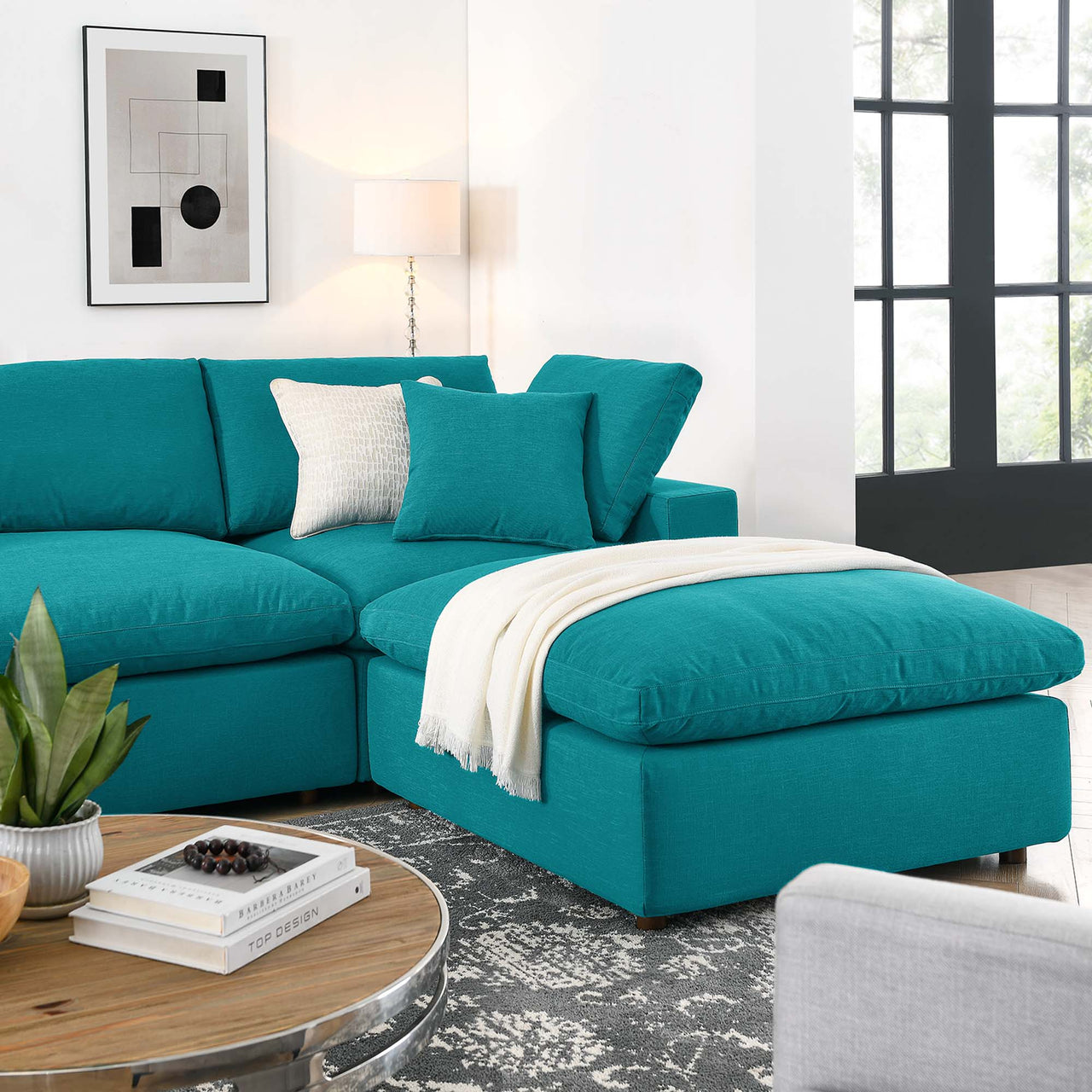Angelic 7-Piece Cloudblend Corner Sectional w/ Ottoman, Teal