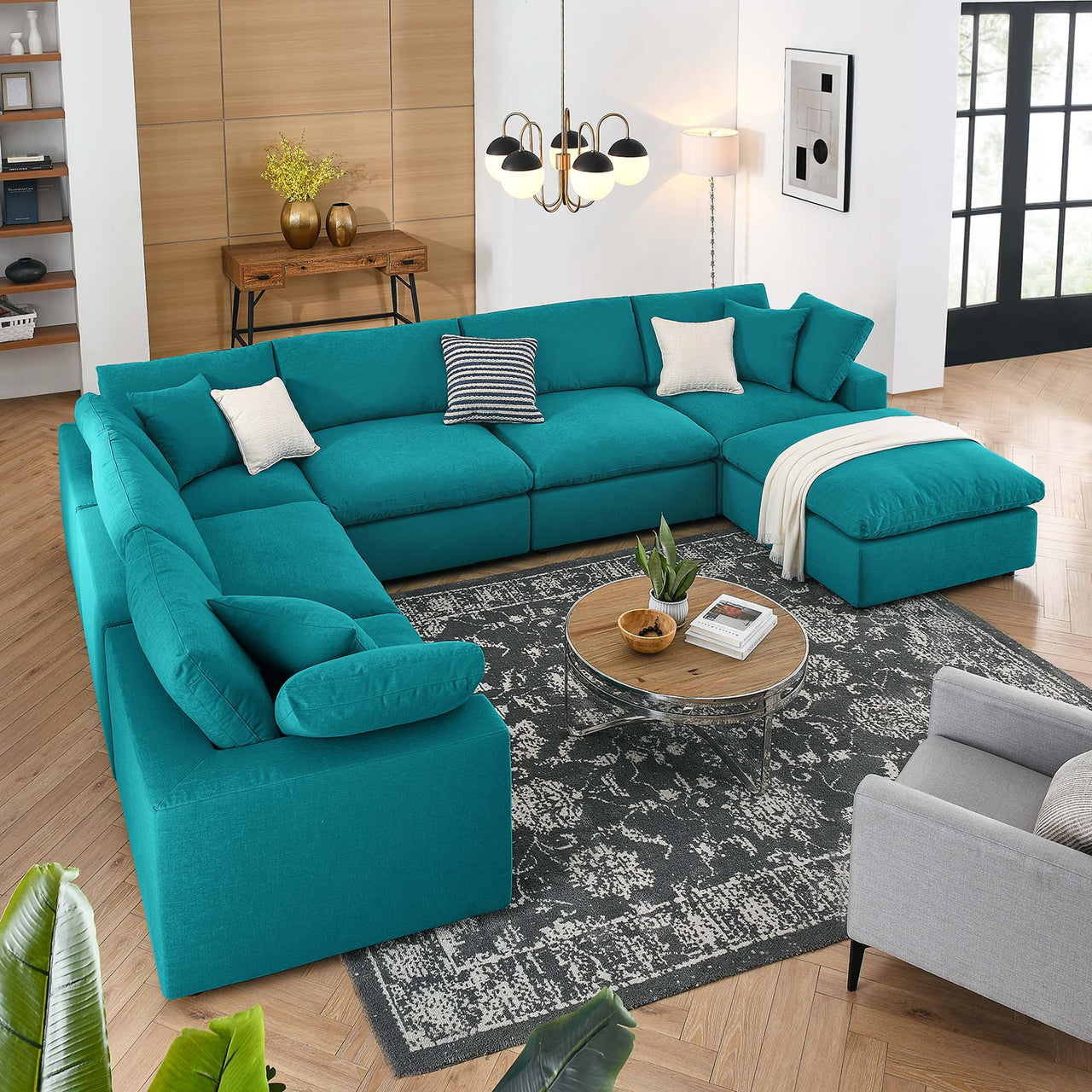 Angelic 7-Piece Cloudblend Corner Sectional w/ Ottoman, Teal