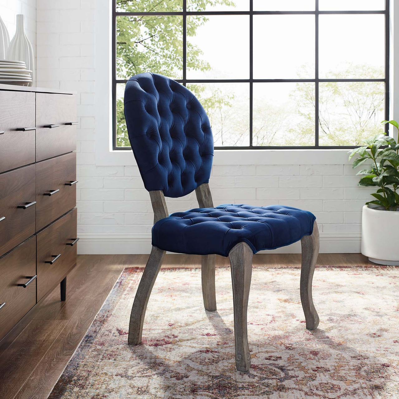 Biscuit Upholstered Velvet Dining Chair, Navy