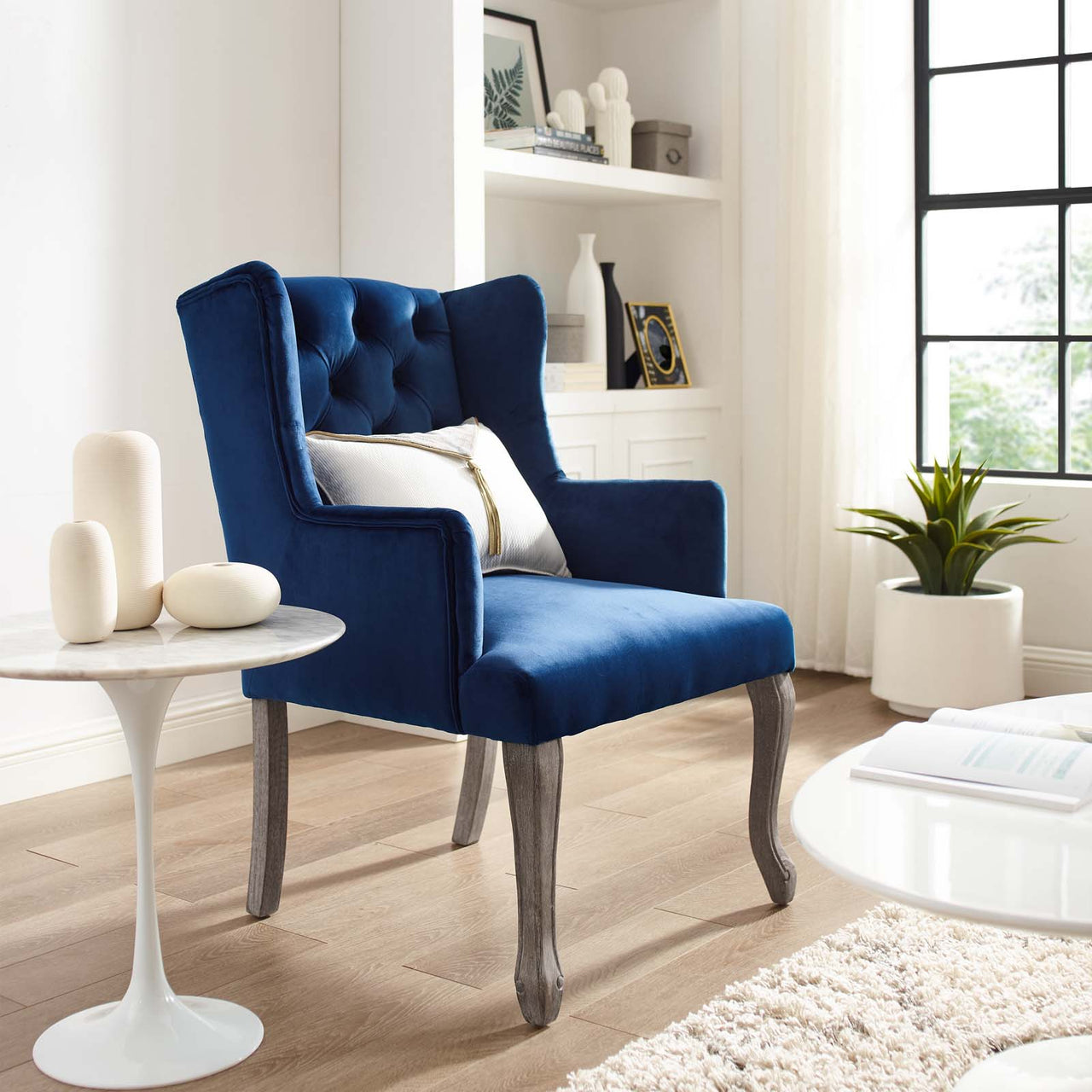 Francoise Upholstered Velvet Dining | Accent Chair, Navy