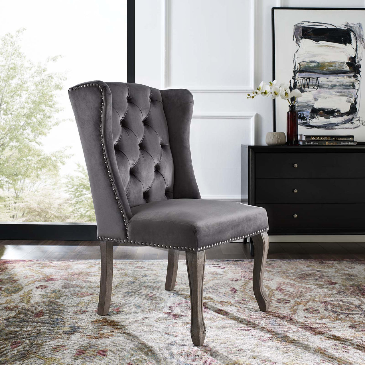 Tristain Velvet Dining Chair, Gray