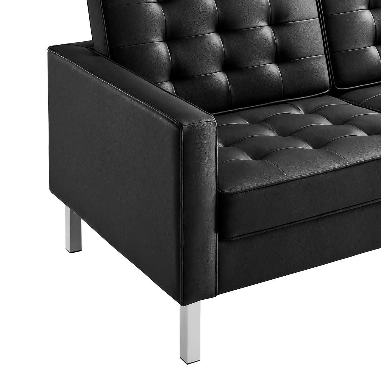 Luma Upholstered Faux Leather Sofa, Silver & Black